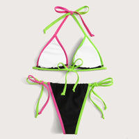 Push Up Swimwear Women Patchwork Halter Swimsuit Swimming Bathing Suit Bandage Bikinis Set