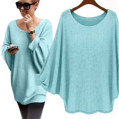 Oversized Batwing Sleeve Knitted Solid Loose Sweater