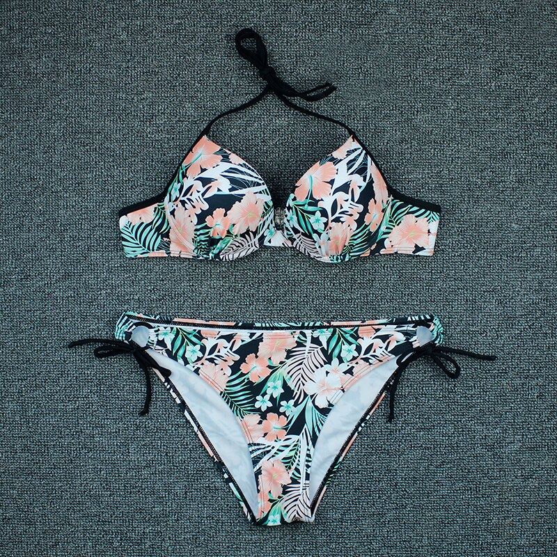 Flowers Print Brazilian Beach Wear Two Piece Set Bathing Suit