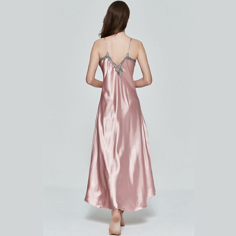 Ladies Womens Satin Long Nightdress Silk Lace Lingerie Nightgown Sleepwear Dress