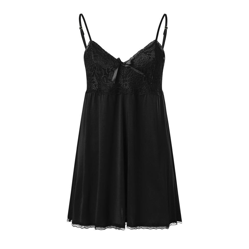 S-7XL Sexy Women Plus Size Lingerie Solid Lace sleeveless v neck Nightgowns See Through Underwear black Sleep dress Nightdress