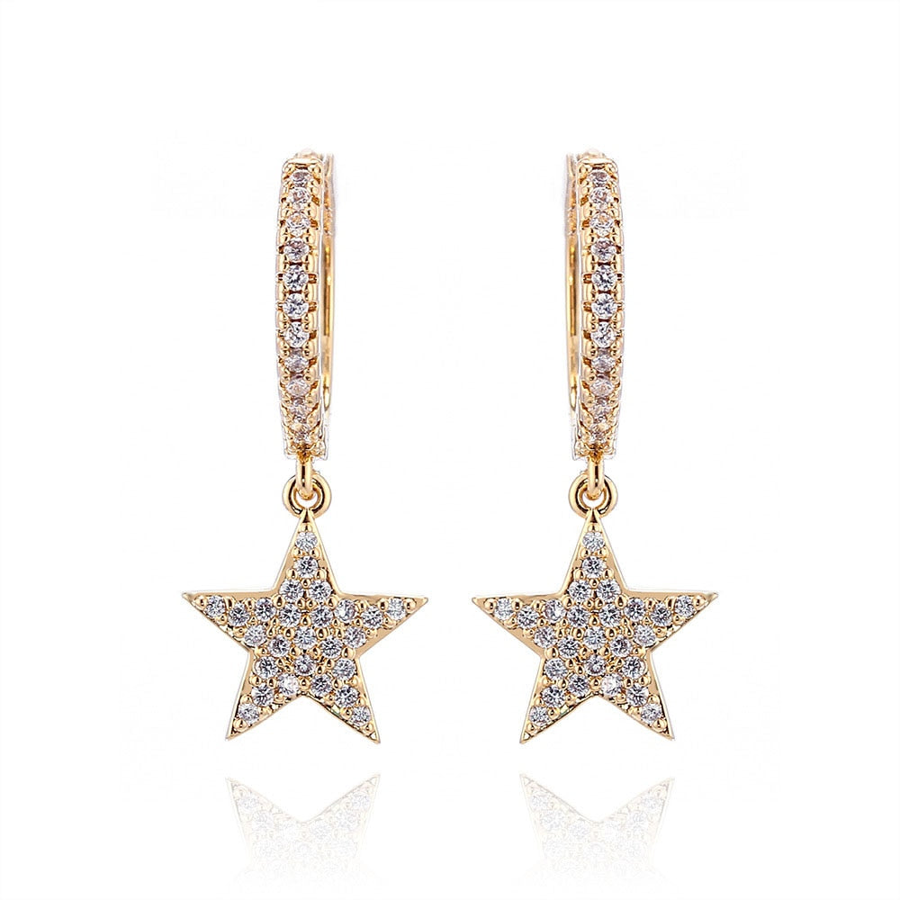 Star Earrings Top Quality Cz Crystal Gold Hoop Earrings For Women