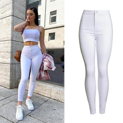 High Waist Skinny Push Up Jeans White Stretch Slim Pencil Denim Pants