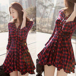 Fashion Womens Lady Long Sleeve Ruffles Office Ladies Casual Flannel Plaid Check Button Down Top Layer Shirt Dress