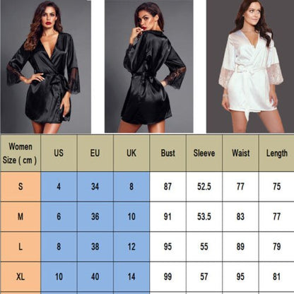 Women Sexy Lace Lingerie dressing gown Nightwear bridesmaid robes Underwear satin robe bathrobe Sleepwear vintage Robe