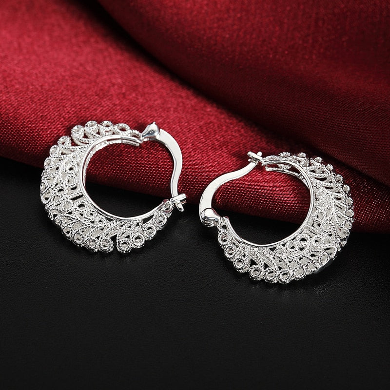 925 Silver Weave Hollow Moon Hoop Earring For Women