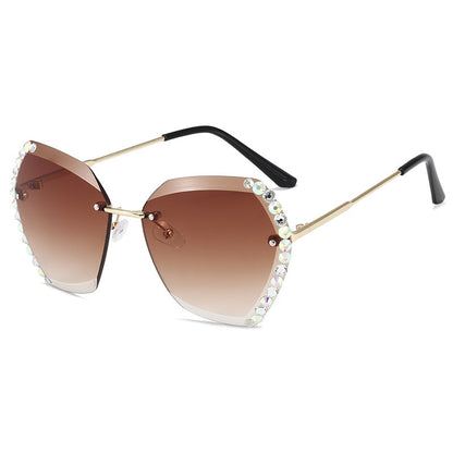 Oversized Rimless Diamond Square Sun Glasses For Female