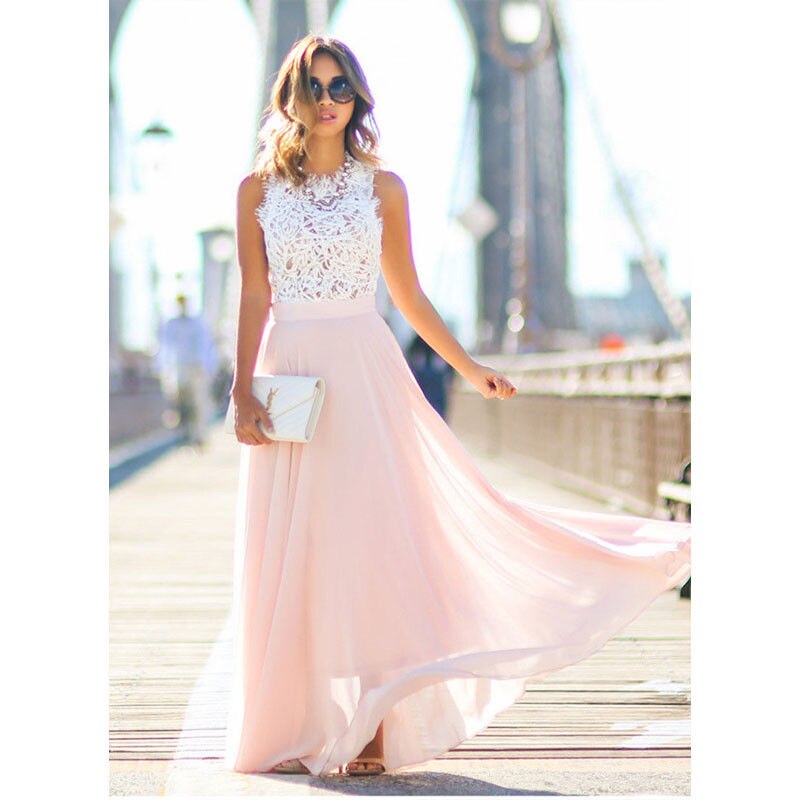 hot  Women Long Chiffon Dress Formal Evening Party V neck Sleeveless  Empire Ball Gowns Dresses New