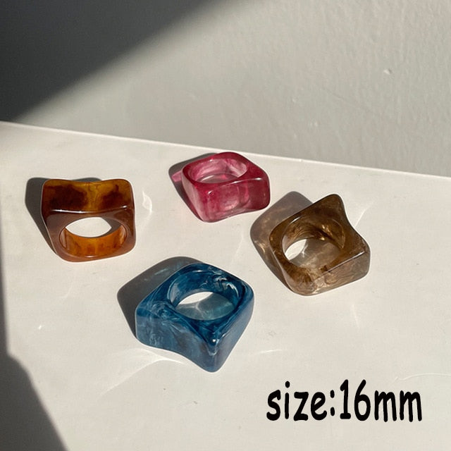 Colourful Transparent Resin Acrylic Rhinestone Geometric Square Round Rings Set for Women Jewelry Travel Gifts
