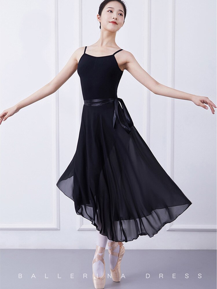 Long Chiffon Ballet Skirts Adult Ballroom Dance Skirt Black Burgundy Ballet Costume Waist Tie Dress