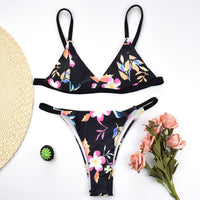 Floral Bikini Swimwear Two-pieces Bikini Set Mid Waist Bather Bathing Suit Swim High Cut Bikini Set