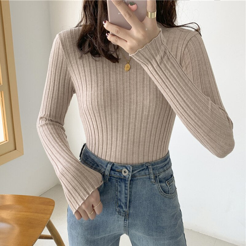 Turtleneck Sweater Soft Solid Slim Pullovers Knitted Sweaters
