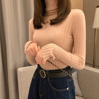 Soft Slim Elastic Knitted Jumper Fashion Long Sleeve Turtleneck Pullover Sweater