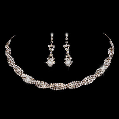 TREAZY Silver Color Wedding Jewelry Set Sparkly Rhinestone Crystal Twisty Choker Necklace Earrings Set Charm Bridal Jewelry Set