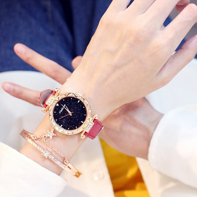 Star Sky Dial Clock Luxury Rose Gold Women's Quartz Wrist Watches Bracelet Box Set