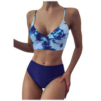 Tie Dye Print Sexy Split Swimsuit Bikini Set High Waist Swimsuit Beachwear