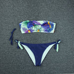 Sexy Women Bikini Set Tube Top Print Swimwear High Waist Two Piece Swimsuit Tassel  Beachwear