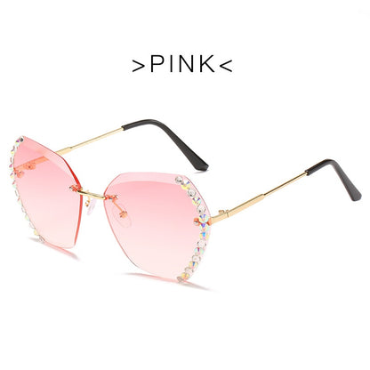 Oversized Rimless Diamond Square Sunglasses Women