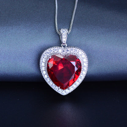 925 sterling silver necklace with heart shape ruby zircon pendant