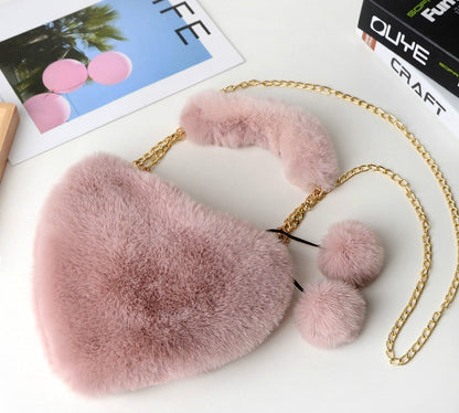 Faux plush heart-shaped shoulder bag