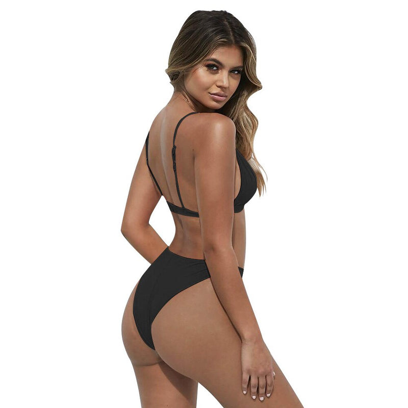 Sexy Black Micro Bikini Set Women 2 Pieces Swimsuit Swimwear Push Up Padded Bra Thongs