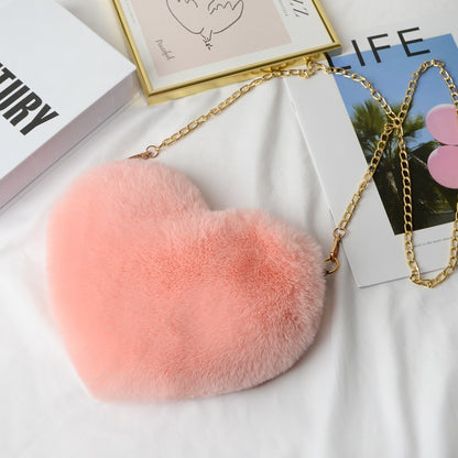 Faux plush heart-shaped shoulder bag