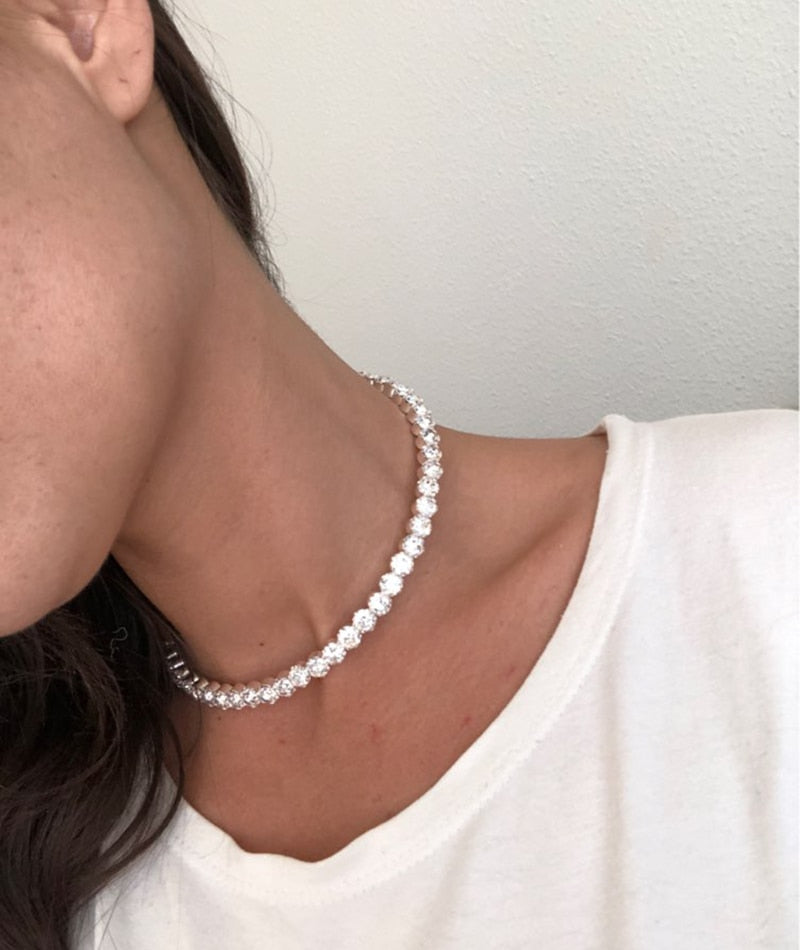 TREAZY Bridal Fashion Crystal Rhinestone Choker Necklace Women Wedding Accessories Tennis Chain Chokers Jewelry Collier Femme