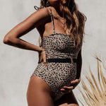 One-Piece Swimwear Leopard Print Sleeveless Strapless Bathing Suit Maternity Swimsuit for Summer S/M/L/XL