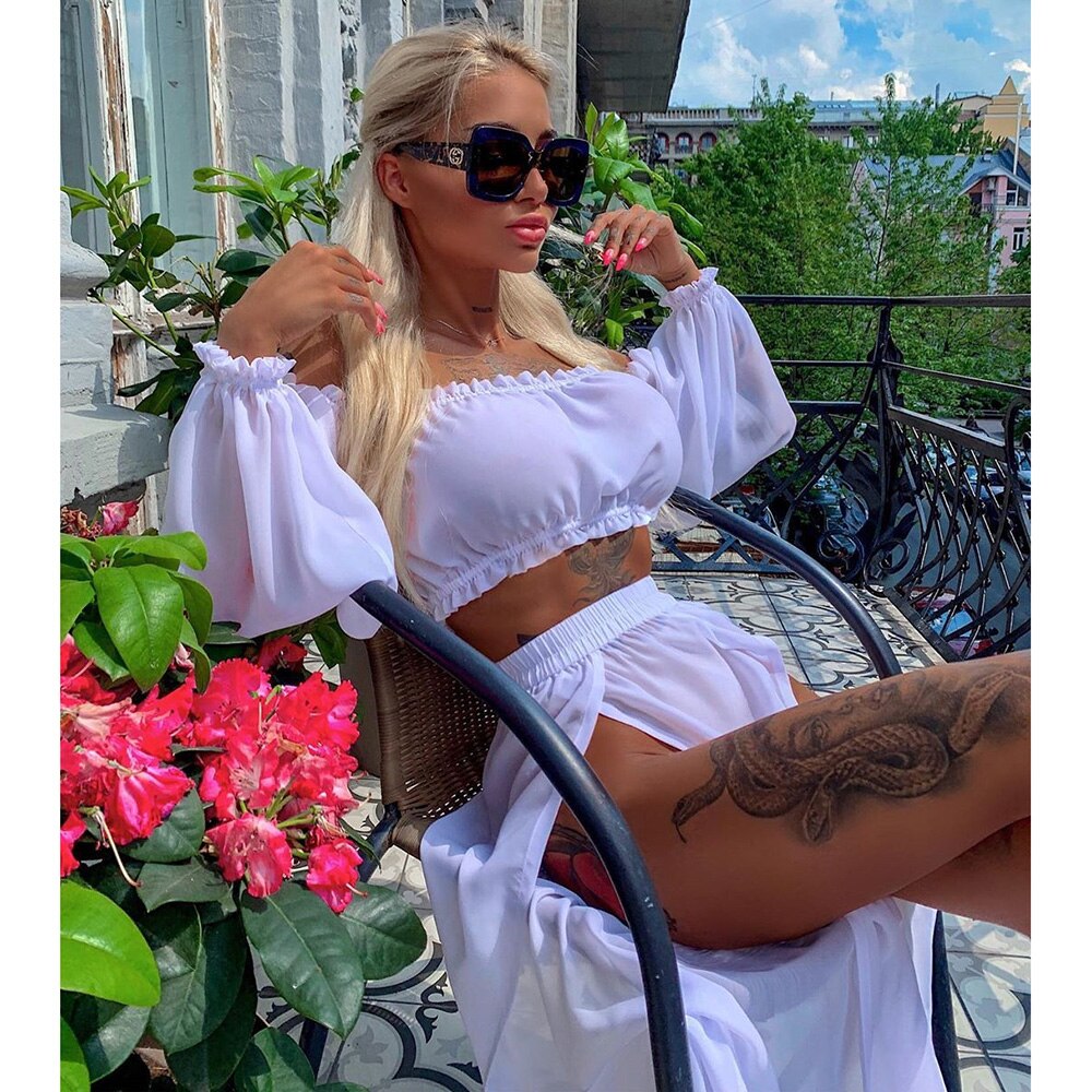 2021 Two Piece Dress Swimwear Swimsuit Bikini Beach Cover Up Women Summer Ladies Bathing Suit Solid Wear