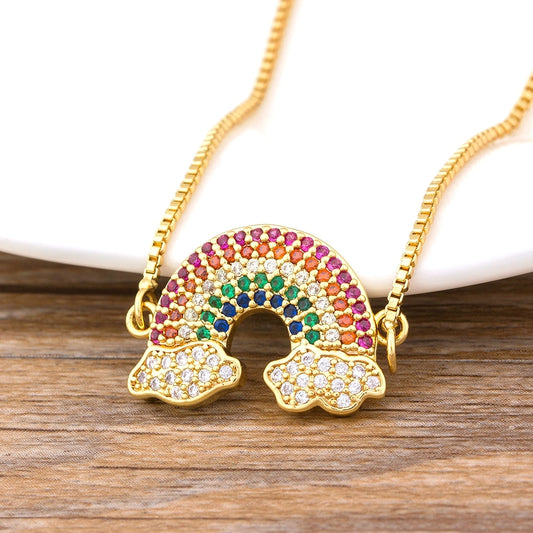 Fashion Rainbow Cloud Pendant Necklace For Kids Girls Charm Pendant Chain Necklace