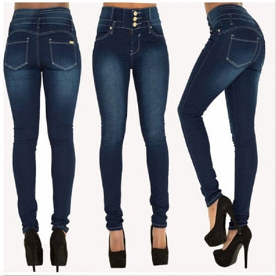 High Waist Stretch Denim Pencil Pants