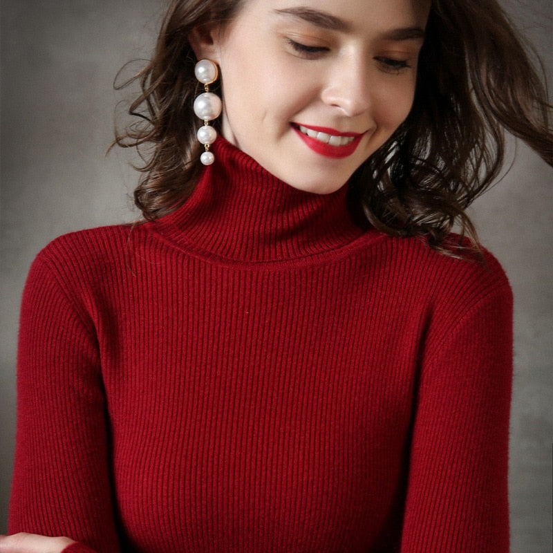 Knitted Turtleneck pull Sweater Casual Soft Jumper