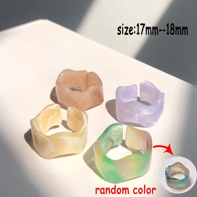 Colourful Transparent Resin Acrylic Rhinestone Geometric Square Round Rings Set for Women Jewelry Travel Gifts