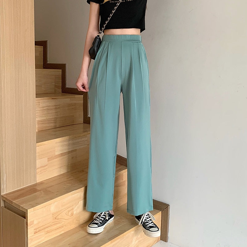 Lace-up Korean Style Loose Leisure High Waists Female Long Daily Trousers