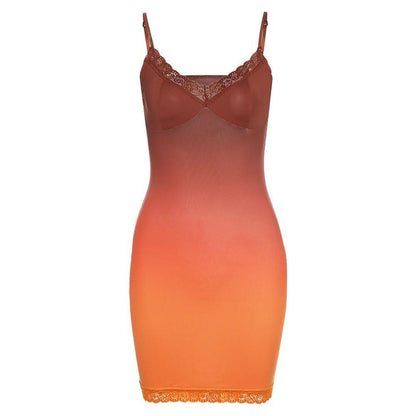 Orange Sexy Sling Sleeveless V Neck Clothing Lady Casual Slim Mini Dresses