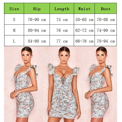 French Style Women Sexy Fly Sleeve Ruffled Bandage Lace up Square V Neck Draped Flower Bodycon Party Short Mini Dress