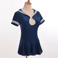 Japanese School Girl Students Sailor Uniform Sexy Deep V Mini Dress Swimwear Erotic Role Play Costume Blue