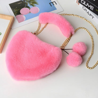 Faux plush heart-shaped shoulder bag