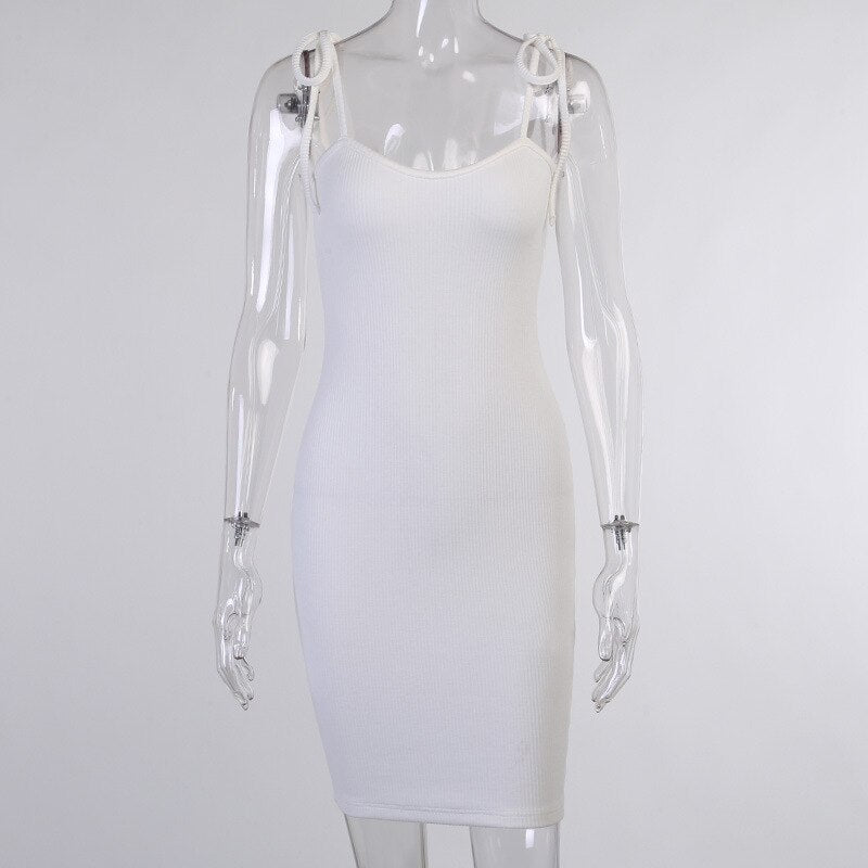 White Ribbed Bodycon Dresses Women Spaghetti Strap Backless Dress Sexy Female Spring New Slim Solid Streetwear Vestidos