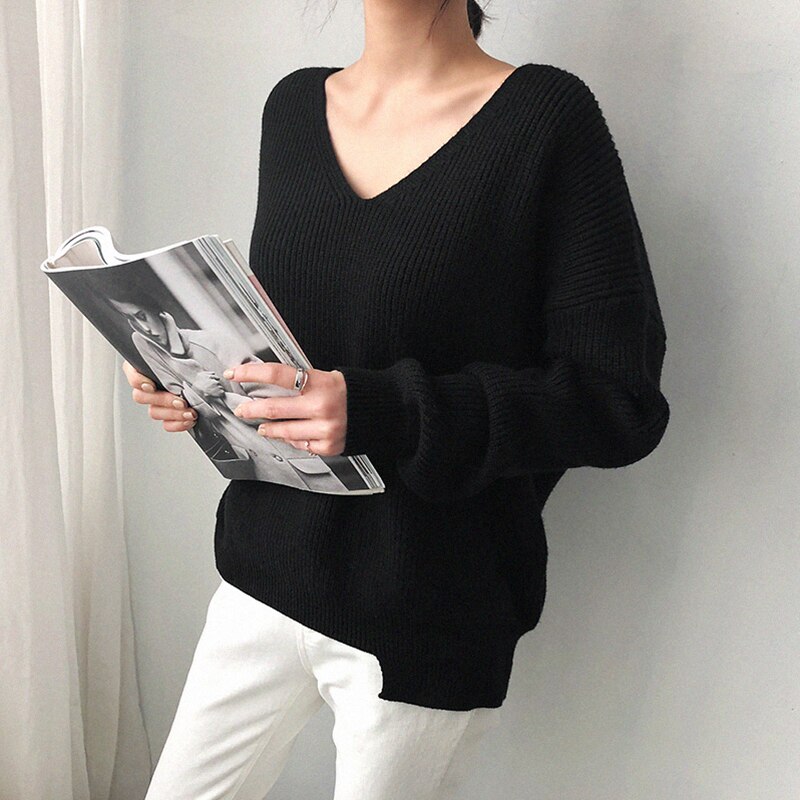 Korean Style Oversized v neck Womens Sweater