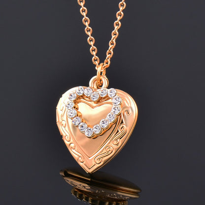 Gold Color Photo Frame Open Heart Locket Pendant Necklace For Women