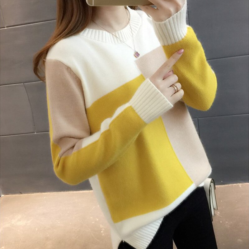 Round neck Knitted Tops Female Long Sleeve Jumper