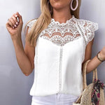 Lace Patchwork Sleeveless Solid Shirt Women