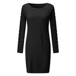 Women Fashion Sexy Dress Long Sleeve Solid Color Pullover Beaded Slim Mini Dress With Hip Bodycon Dress Autumn Female Dresses