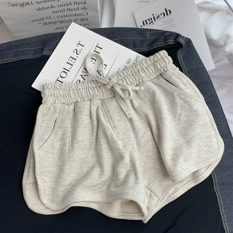 Summer Loose Shorts Women Fashion Casual Fitness Shorts Ladies Grey Black Solid High Waist Shorts Elastic Waist 2020