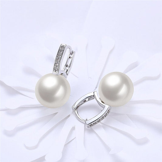 925 Sterling Silver/18K Gold Pearl AAA Zircon Earrings For Women