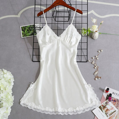 Night Dress Women Sexy Sleepwear Lace Summer Nightdress Homewear Nightwear Silk Sleeveless Women's Nightgown Size M-XXL Dresses