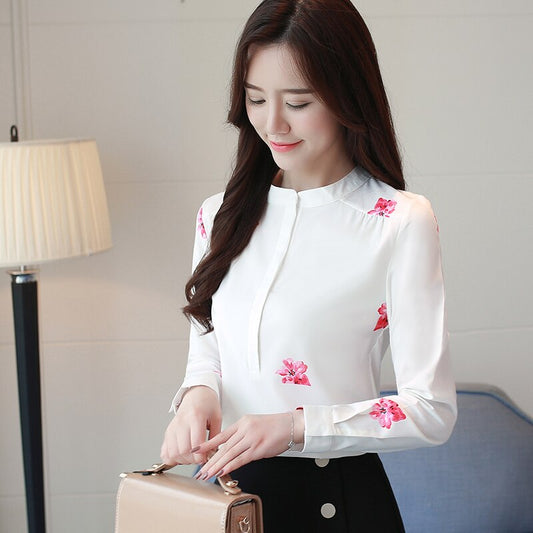 White Blouse Print Women Blouse Shirt Fashion