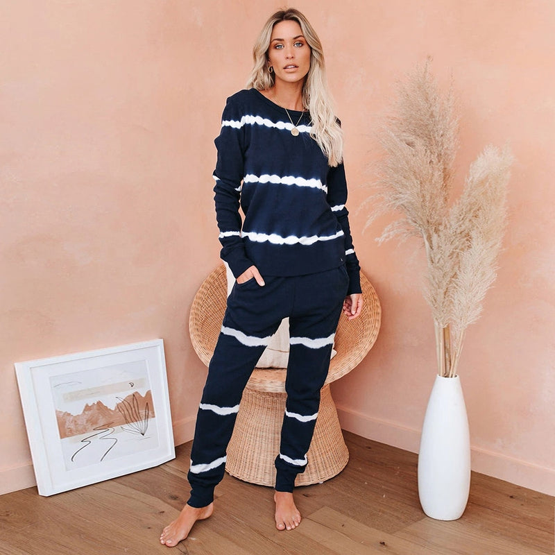 Striped Loose T-shirt Pants Women Casual Lounge Set Tracksuit Matching Sets for Women