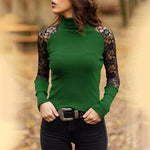 Turtleneck Sweater Casual Soft O-neck Jumper Fashion Slim Lace Hollow Out Long Sleeves Clothes